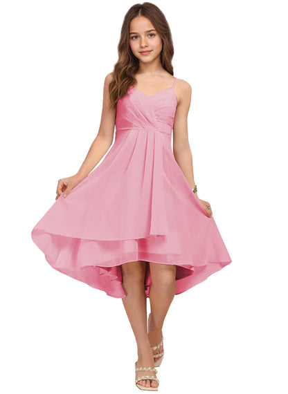 Chiffon Short Junior Bridesmaid Dresses Knee Length Sleeveless Flower Girl Dresses for 4-16 2504