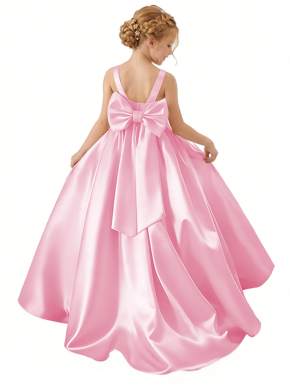 dideyttawl Big Bow Junior Bridesmaid Dresses for Wedding Satin Flower Girls Dress A-Line Princess Pageant Ball Gown Formal Party 2779