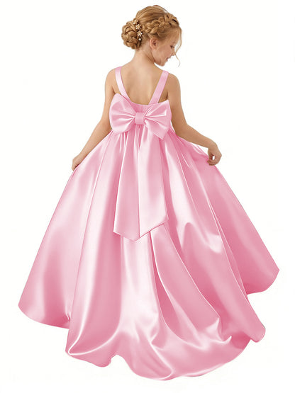 dideyttawl Big Bow Junior Bridesmaid Dresses for Wedding Satin Flower Girls Dress A-Line Princess Pageant Ball Gown Formal Party 2779
