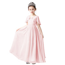 Dideyttawl Cape Sleeves Chiffon Junior Bridesmaid Dress for Wedding