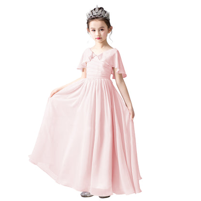 Chiffon Flower Girls Dress Cap Sleeves Junior Bridesmaid Dress for Girls 4-16 Special Occasion Dress for Wedding