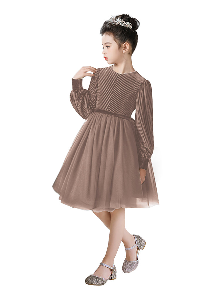 Dideyttawl Spring Girls Short Velvet Girls Formal Dress Elegant Formal Dress Lantern Long Sleeves Girls Birthday Party Dress