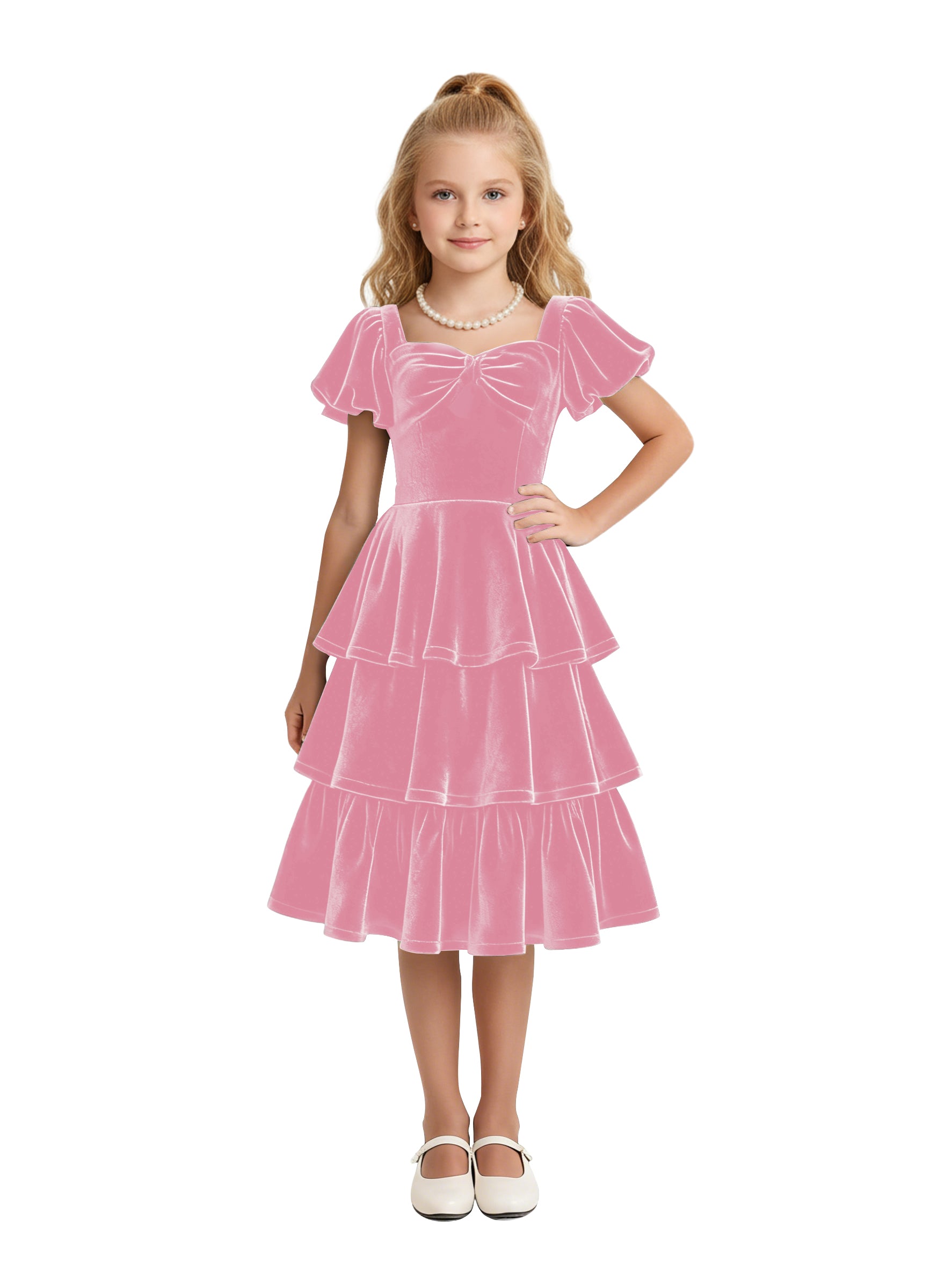 Dideyttawl Pleated Velvet Girls Formal Dress with Short Formal Party Gown 2543