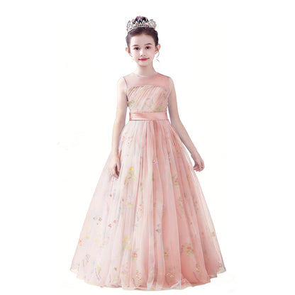 dideyttawl 2026 Fairy Dress for Girls Floral Tulle Flower Girl Dresses Long Sleeveless Jr Bridesmaid Prom Gown 2554