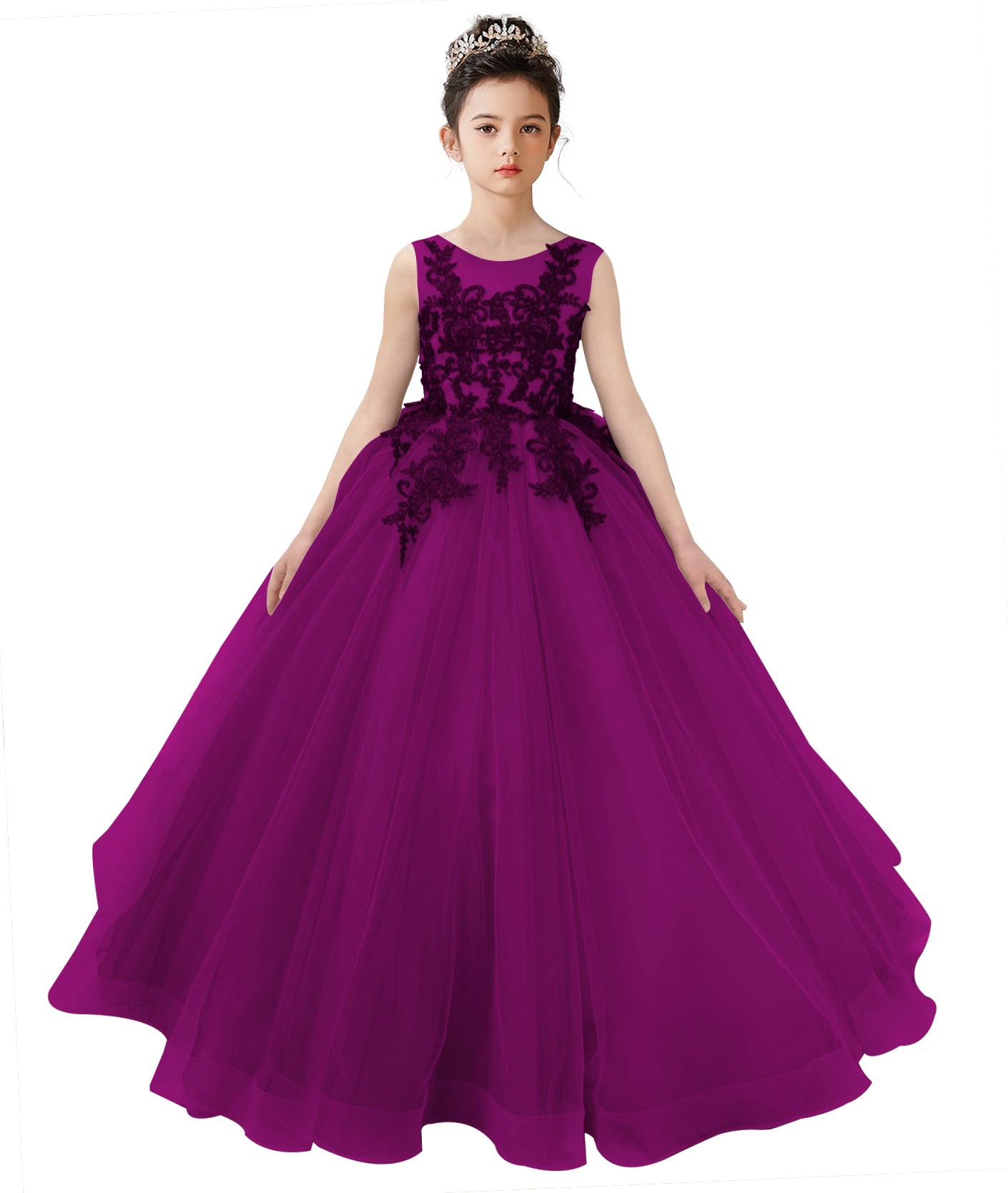 Dideyttawl 2026 Spring Lace Appliqué Ruffle Tulle Pageant Dress Ball Gown 1st Communion Formal Dress Pageant Birthday Party Dress