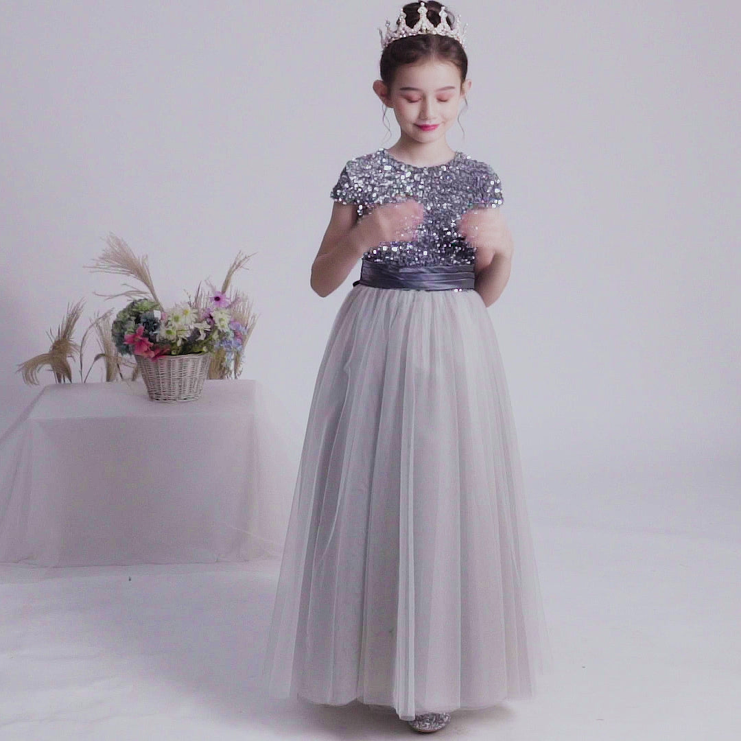 Dideyttawl Flower Girl Dress Baby Blue Sequin Tulle Princess Ball Gown