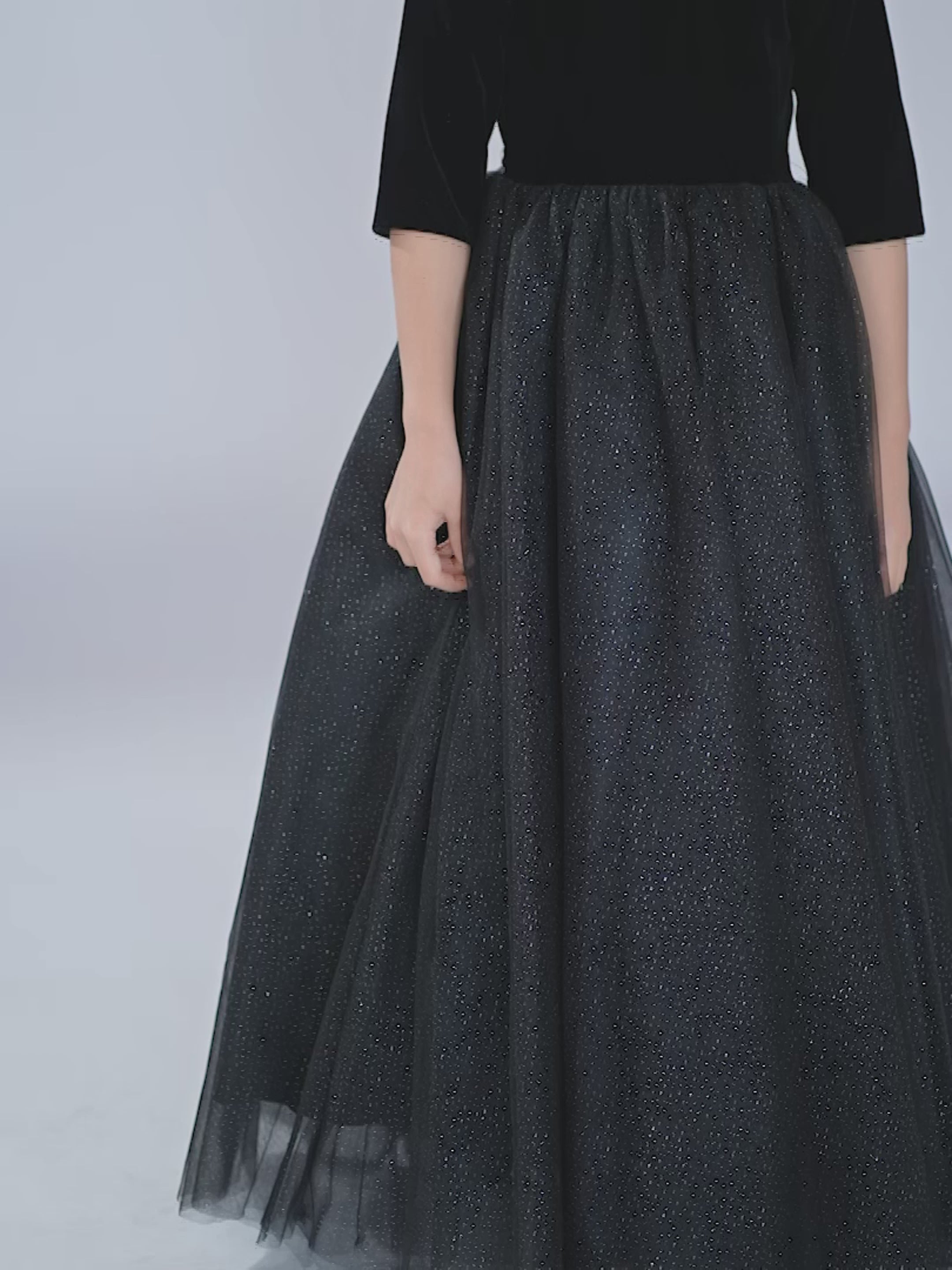 Dideyttawl Girls Formal Dress with Half Sleeves Velvet Bodice and Sparkly Tulle Skirt