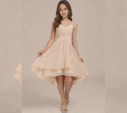 Chiffon Short Junior Bridesmaid Dresses Knee Length Sleeveless Flower Girl Dresses for 4-16 2504
