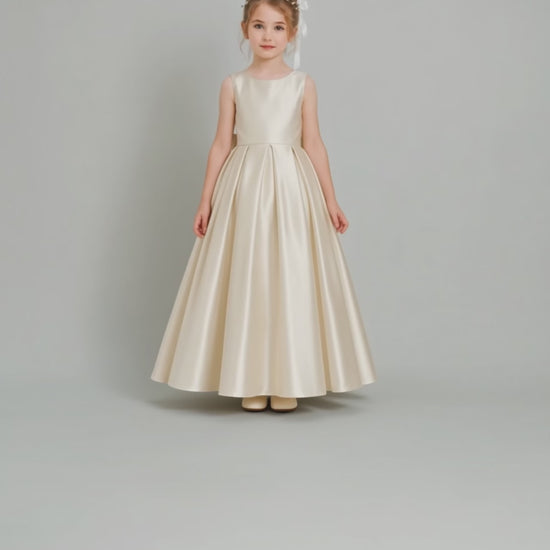 Champagne Satin A-line Flower Girl Dress Video