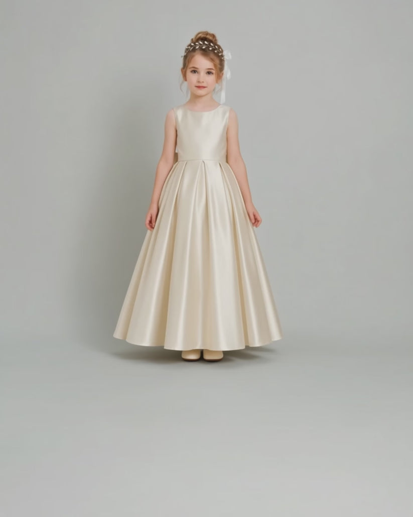Champagne Satin A-line Flower Girl Dress Video