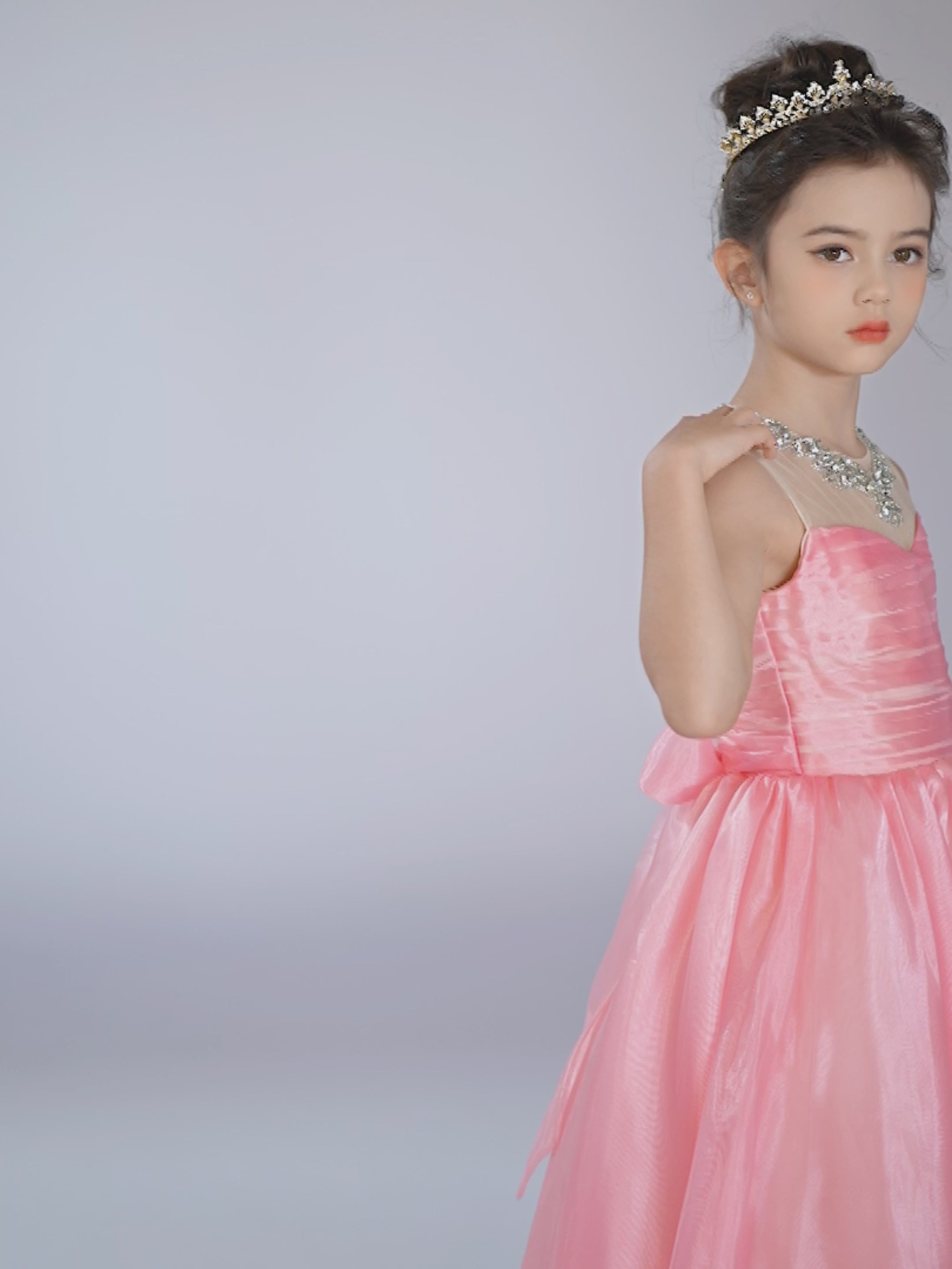Dideyttawl Girls Pink Princess Dress Elegant Tulle Ball Gown for Wedding Party