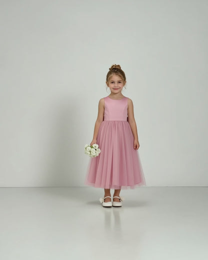 Dideyttawl Tulle Flower Girl Dress with Heart Cutout and Cascading Bow