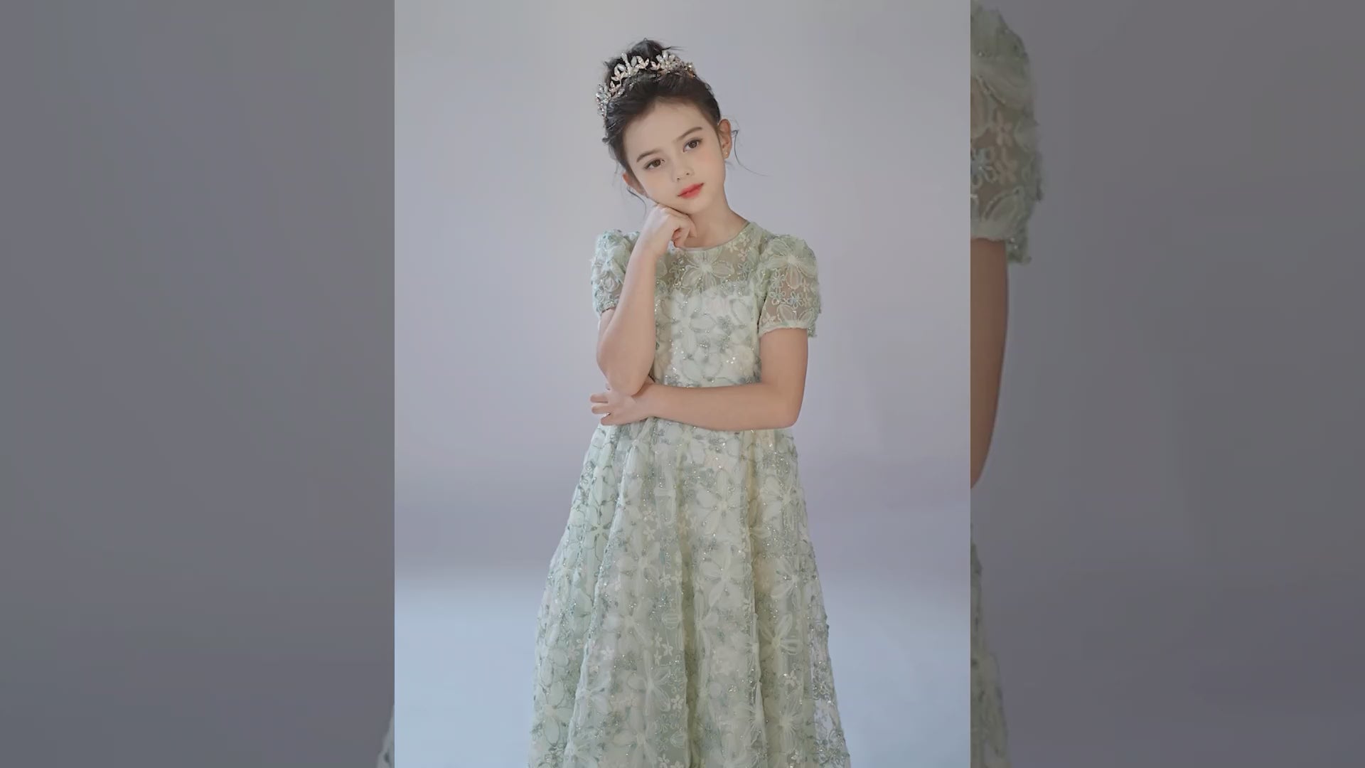 Dideyttawl Sage Green Flower Girl Dress 3D Embroidery Lace Appliqued Dress