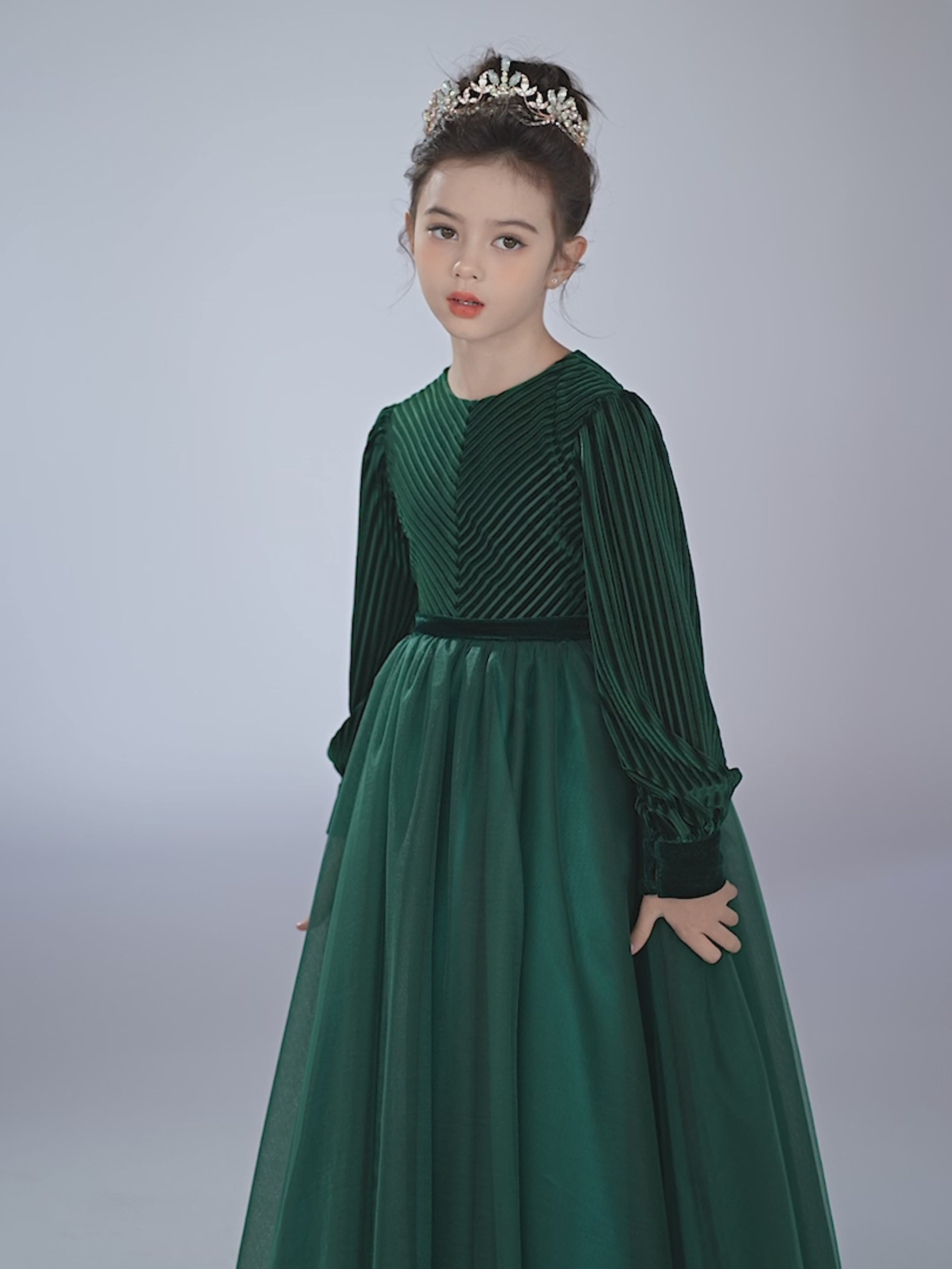 Dideyttawl Velvet Elegant Girls Formal Dress Lantern Long Sleeves Girls Birthday Party Dress