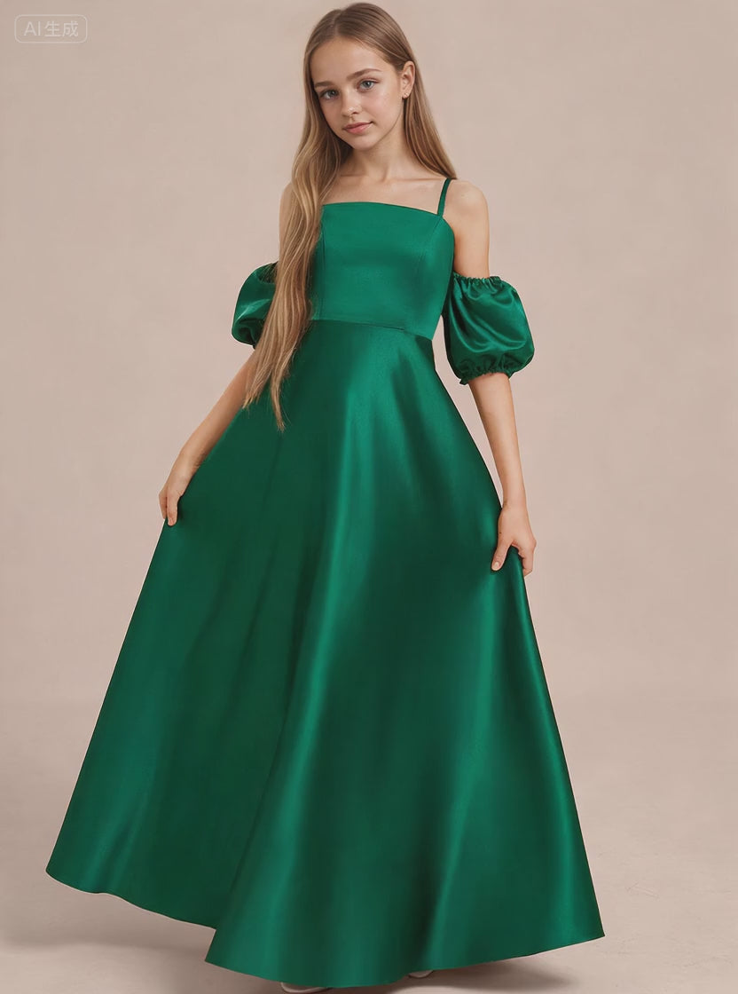 Dideyttawl Cold Shoulder Junior Bridesmaid Dress Satin Girls Pageant Gown 2525
