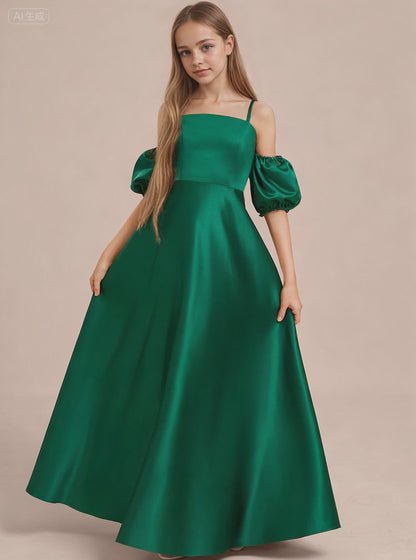 dideyttawl Girls A-Line Cold Shoulder Junior Bridesmaid Dress Silk Satin Flower Girl Dress 2525