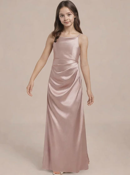 dideyttawl A-Line Junior Bridesmaid Dress Square Neck Pleated Stretch Satin Flower Girl Dress Sleeveless Formal Special Occasion Dress for Wedding 2520