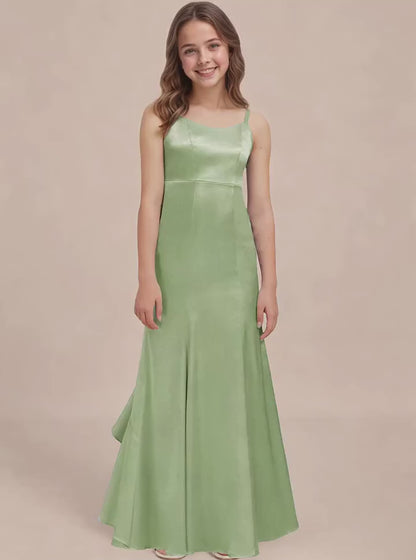 dideyttawl Mermaid Junior Bridesmaid Dress with Slit V-Neck Ruffles Bow Stretch Satin Flower Girl Dress Sleeveless Formal Special Occasion Dress for Wedding 2522