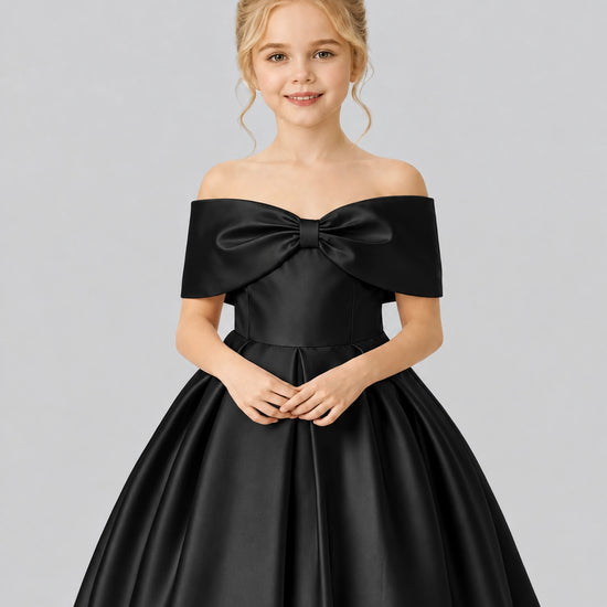 Black A-line Satin Flower Girl Dress video