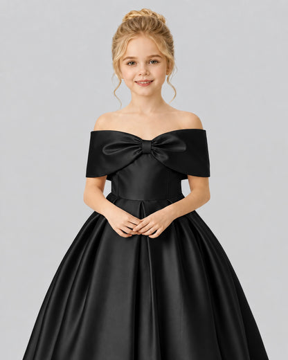 Black A-line Satin Flower Girl Dress video