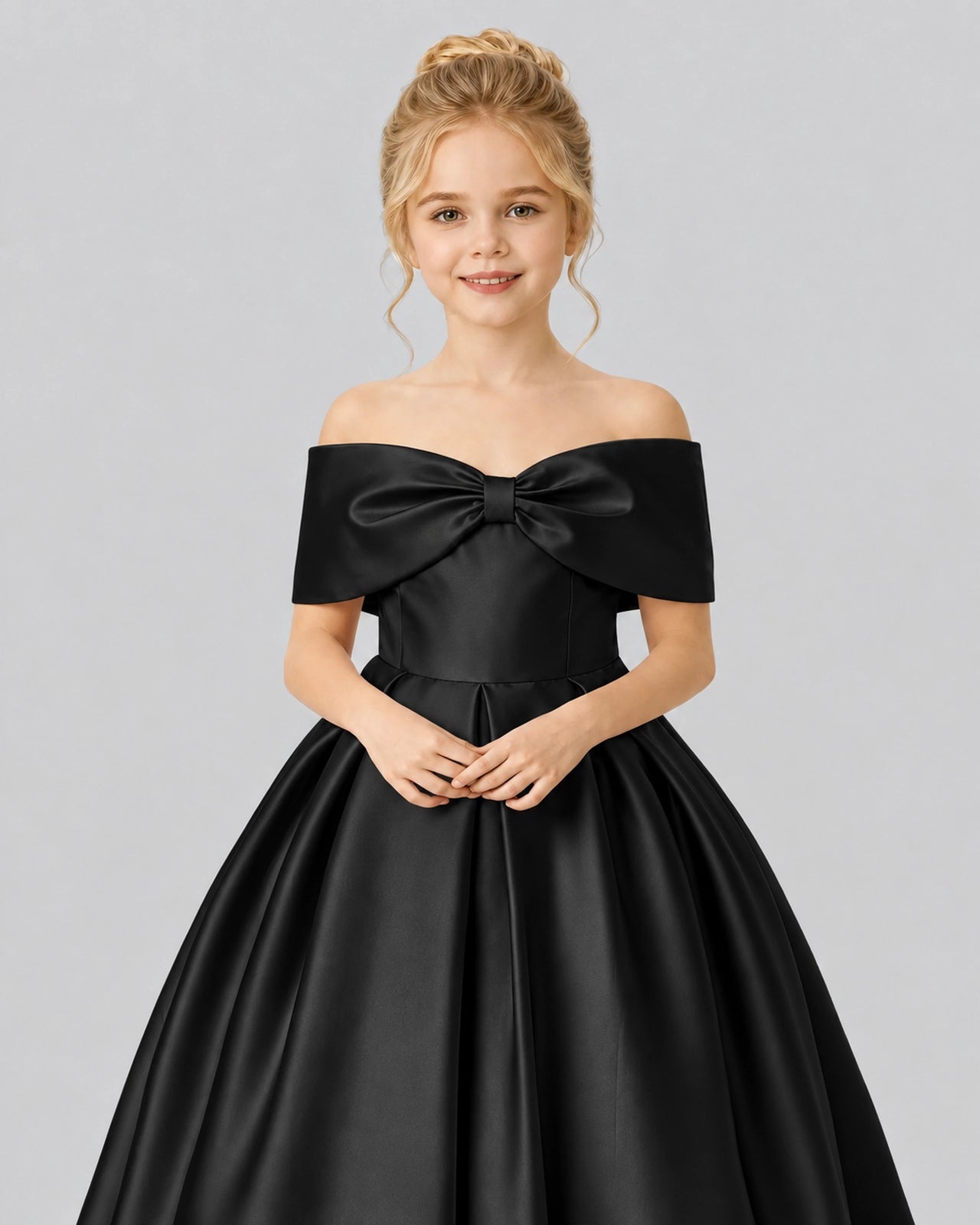 Black A-line Satin Flower Girl Dress video