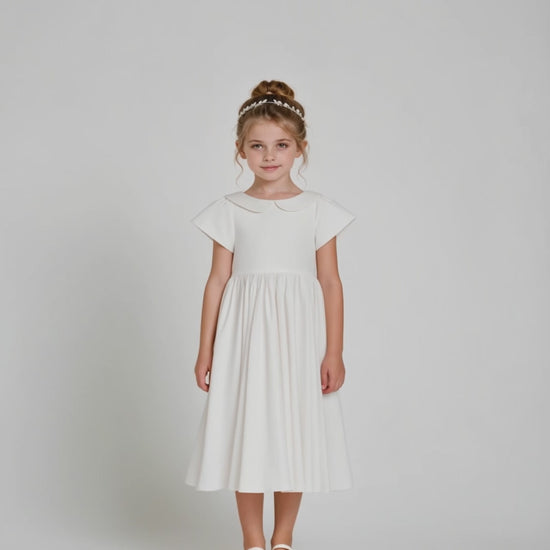Ivory satin A-line_Flower_Girl_Dress Show