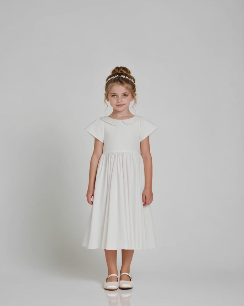 Ivory satin A-line_Flower_Girl_Dress Show