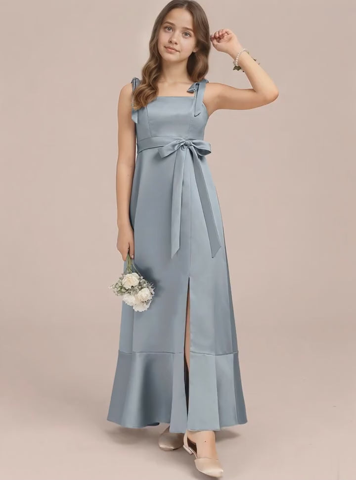 Dideyttawl Junior Bridesmaid Dresses with Slit  Satin Formal Gown for Girls 2529