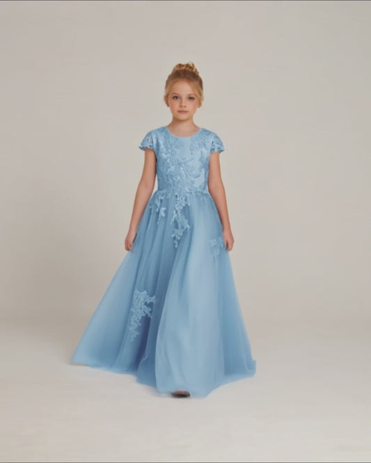 Baby Blue Tulle A-line Flower Girl Dress Show