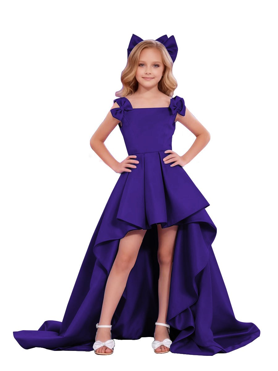 dideyttawl High-Low Junior Bridesmaid Dresses for Girls Pleated Satin A-Line Bow Straps Pageant Formal Party Dress 2536