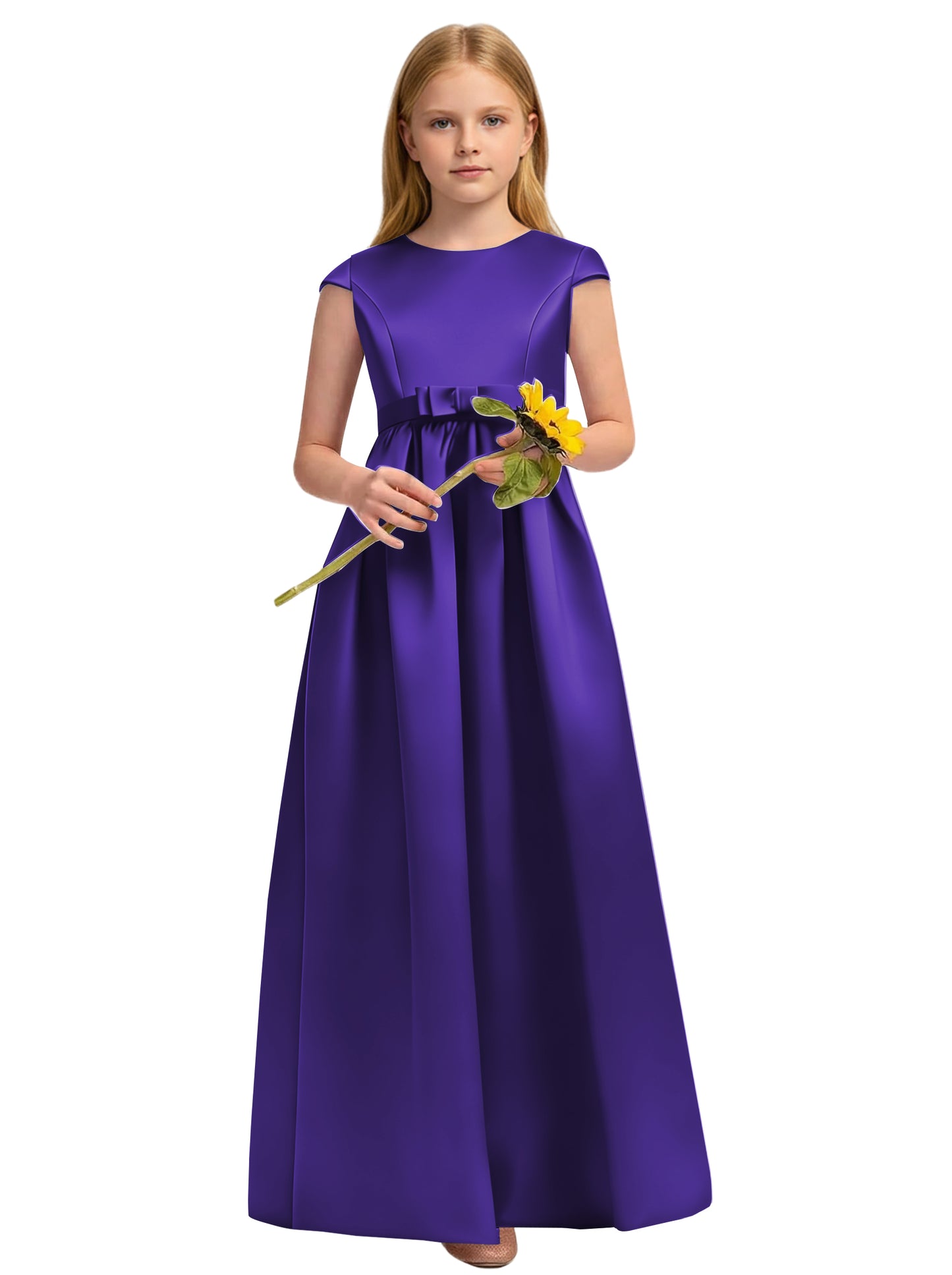 dideyttawl Satin Junior Bridesmaid Dresses Cap Sleeve Pageant Gown 2771