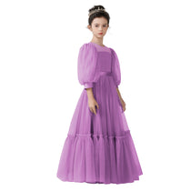 Dideyttawl Girls Dusty Blue Princess Dress Long Sleeve Tulle Ball Gown for Wedding Party