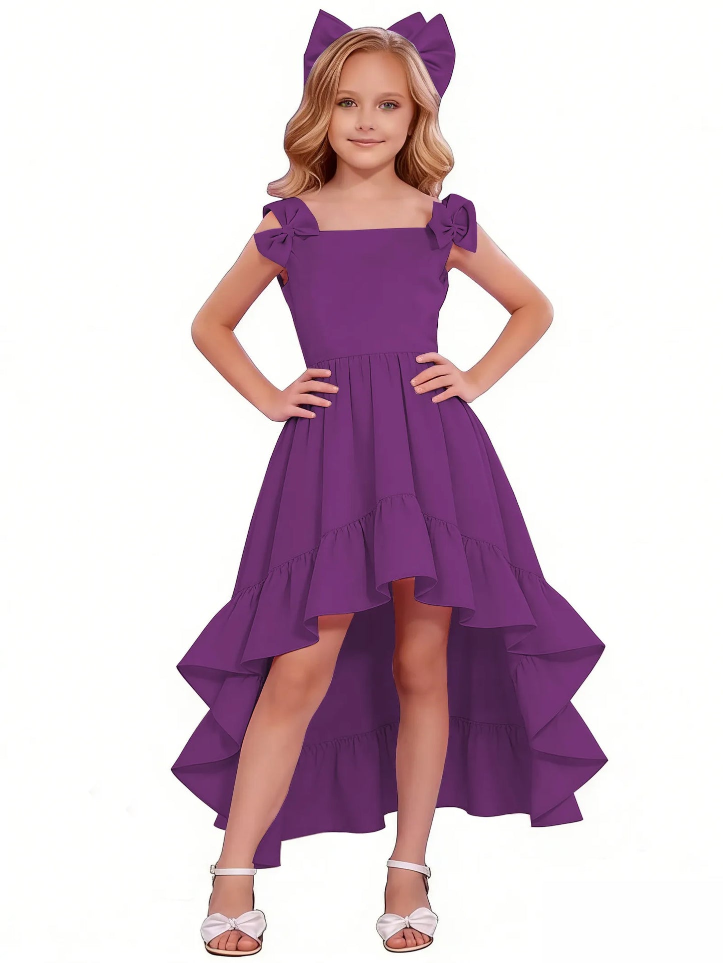 dideyttawl High-Low Junior Bridesmaid Dresses for Girls Chiffon  A-Line Pageant Ball Dress 2636