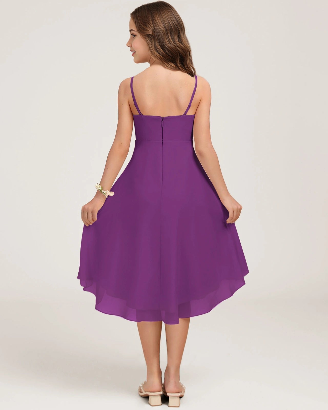 Back Purple Chiffon Junior Bridesmaid Dress