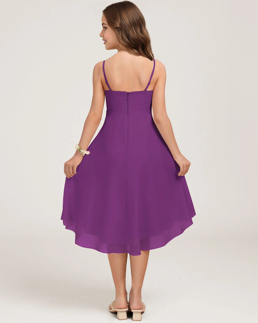 Purple Chiffon A-line Junior Bridesmaid Dress Back View