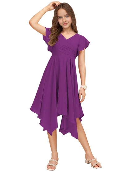 Dideyttawl Dusty Rose Junior Bridesmaid Chiffon Flutter Sleeve A-Line Dress