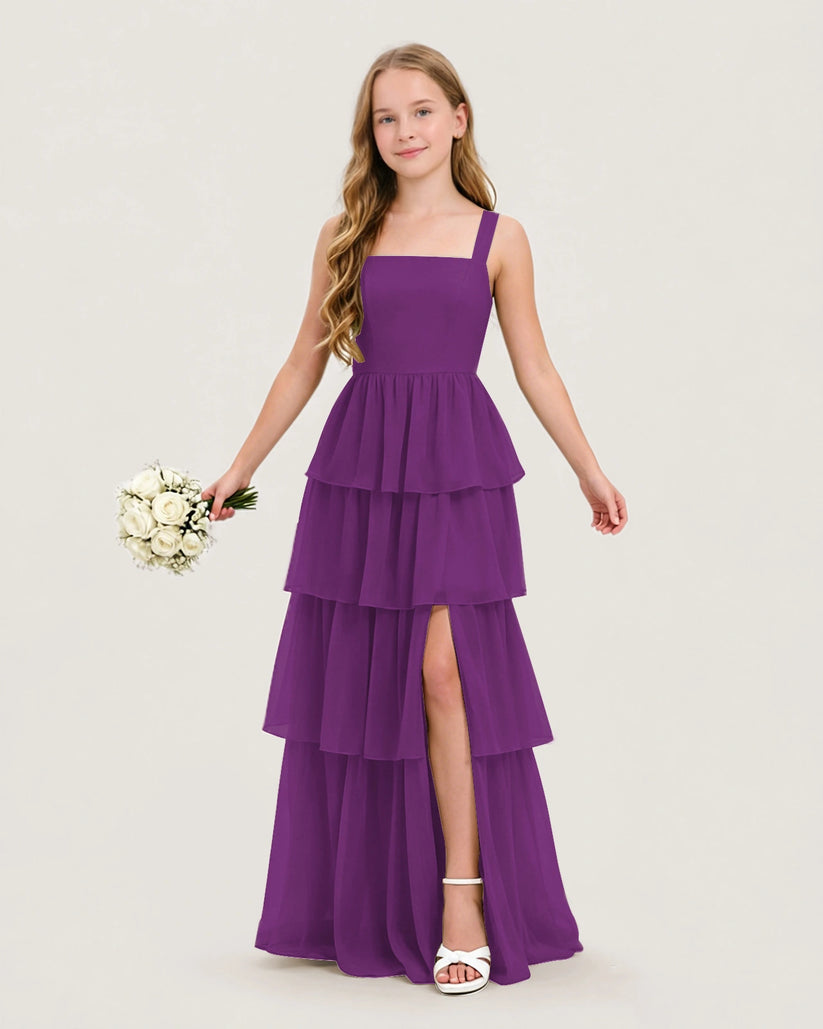 Purple Chiffon A-line Junior Bridesmaid Dress Front View