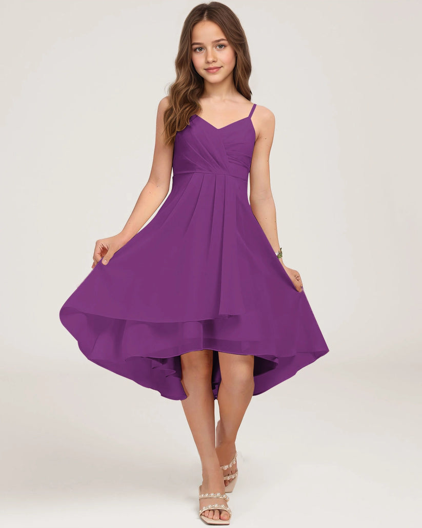 Purple Chiffon A-line Junior Bridesmaid Dress Front View