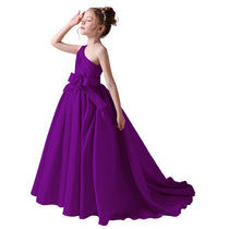 Dideyttawl Flower Girls Pageant Dresses One Shoulder Sleeveless Formal Satin Dress for Wedding Guest Princess Ball Gown Flower Belt Dress