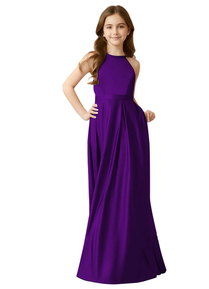 dideyttawl A-Line Junior Bridesmaid Dresses Halter Flower Girls Dress Satin Adjustable Straps Formal Gown 2532
