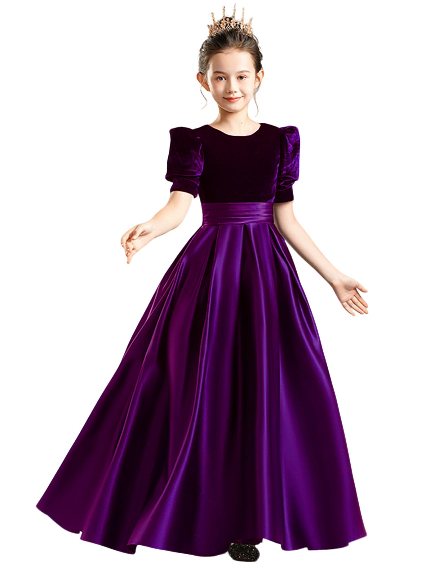 dideyttawl Velvet Junior Bridesmaid Dresses A-Line Satin Flower Girl Dress 2540