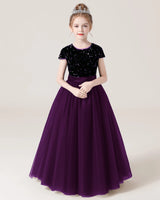 Purple Tulle A-line Girls Formal Dress Front View