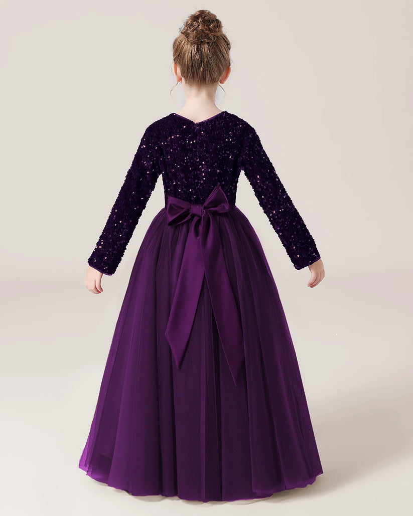Purple Tulle A-line Girls Formal Dress Back View