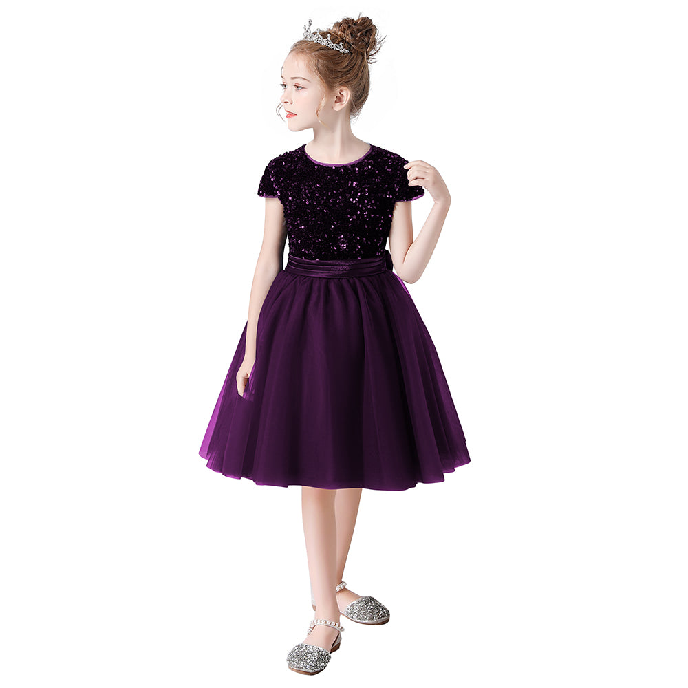 Girls Formal Dresses Mini Sequins Flower Girl Dresses Short Tulle Juniors Bridesmaid Girls Special Occasion Dresses