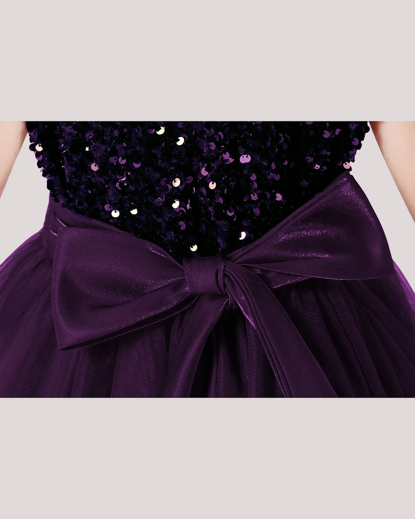 Purple Tulle A-line Girls Formal Dress Front View