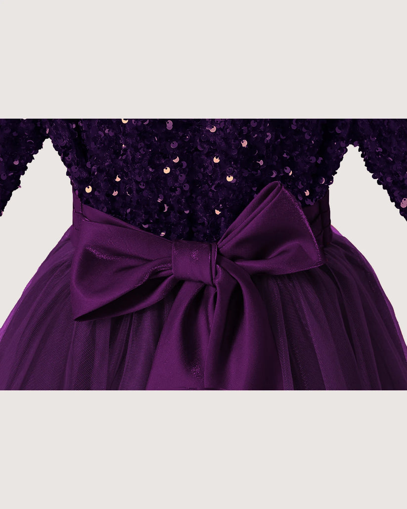 Purple Tulle A-line Girls Formal Dress Back View