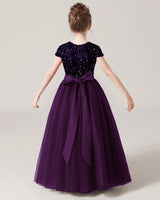 Purple Tulle A-line Girls Formal Dress Back View