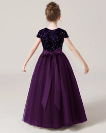 Purple Back Tulle Flower Girls Dress