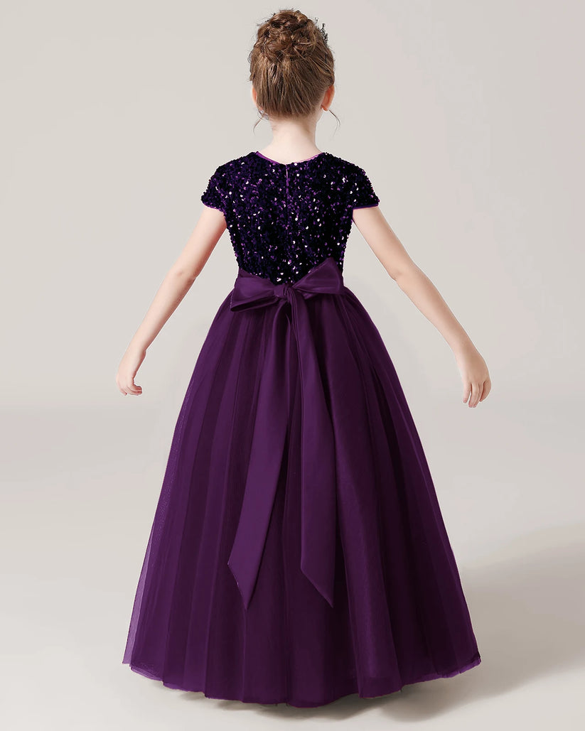 Purple Tulle A-line Girls Formal Dress Back View