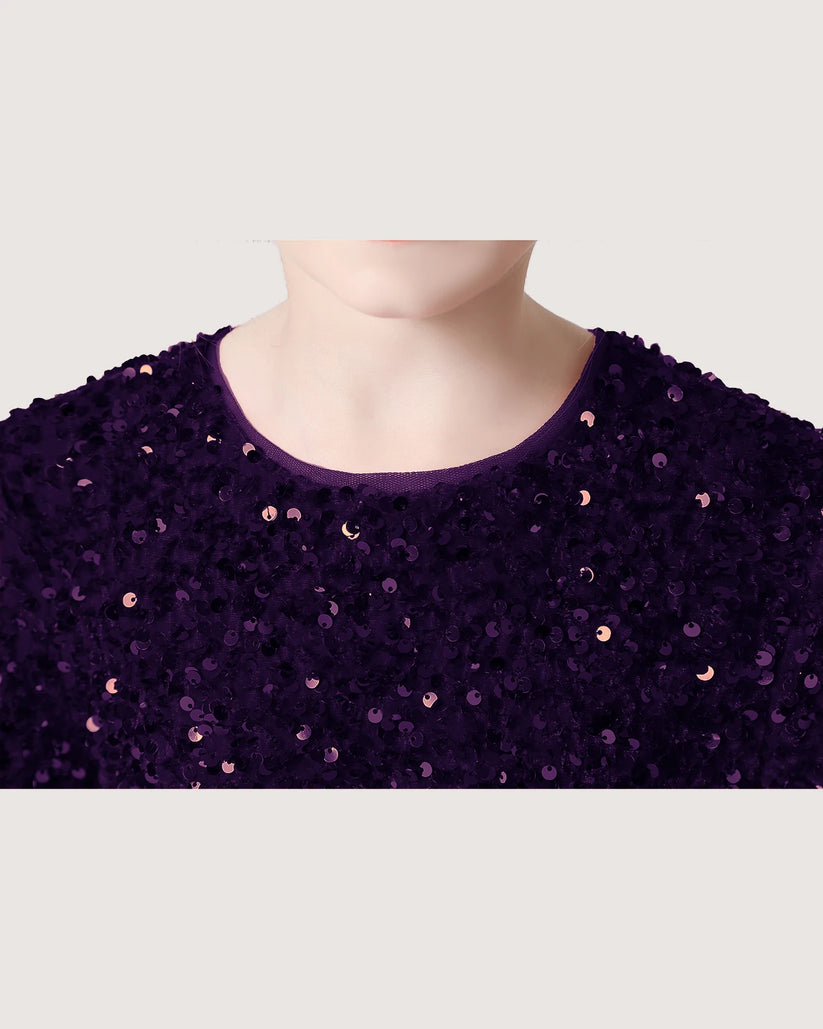 Purple Sequin A-line Girls Formal Dress Front View